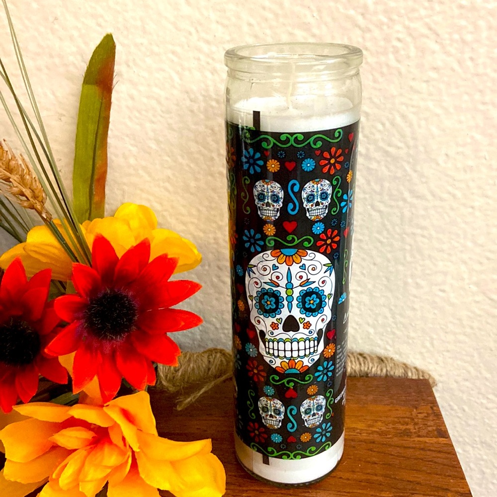 NEW Dia De Muertos Tall Decorative Glass Votive Candle